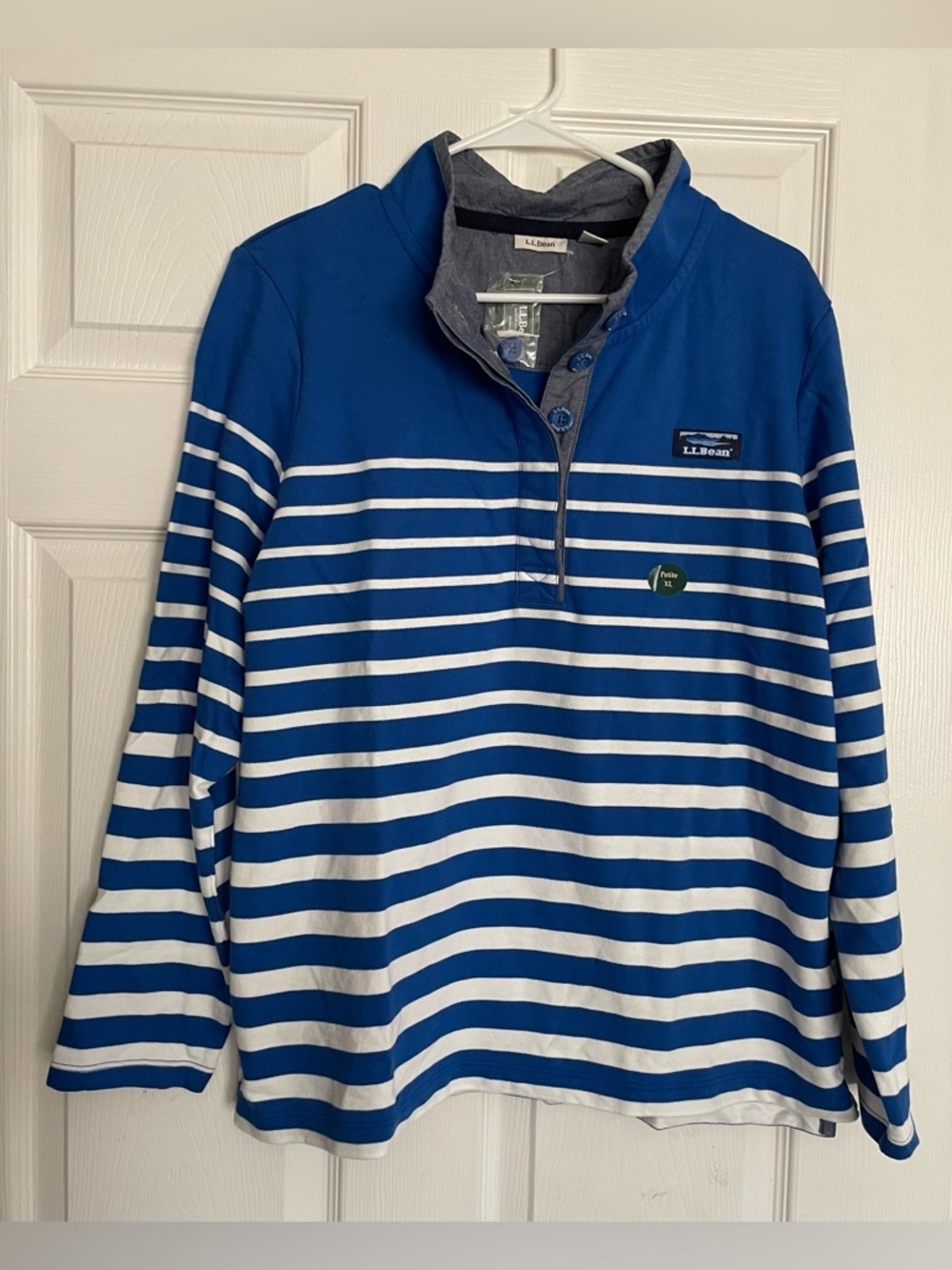 NEW NWT L.L. Bean Women’s Blue & White Striped Quarter-Zip Pullover XL Petite